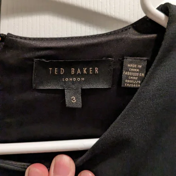 Ted Baker London Chelsea Floral Black Sheath Dress Size TB 3/US 8-10 - Picture 3 of 5